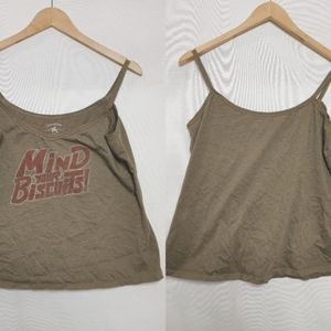 Unknown Brand Olive Green Graphic Tank Top - 'Mind Your Biscuits'